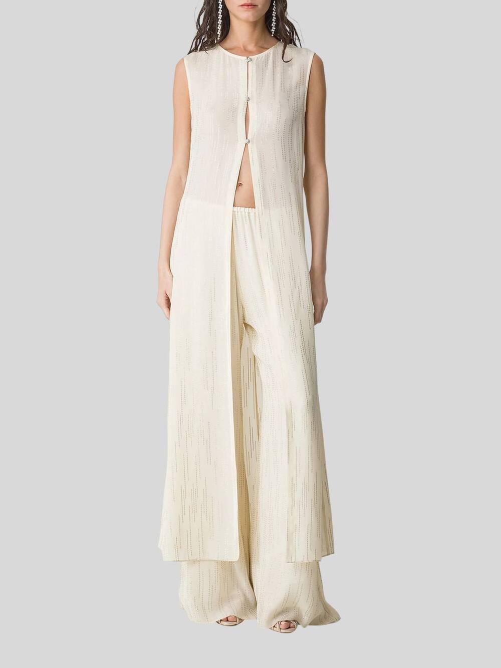NEW FORTE FORTE les fils d' argent jacquard sleeveless duster in ivory